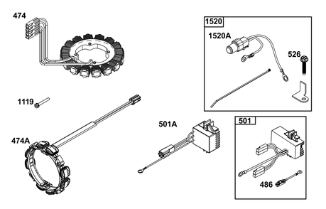 Alternator Group Diagram and Parts List for 61G477-0008-J1  Briggs and Stratton Engine